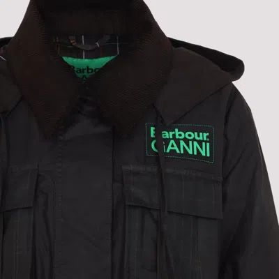 Barbour Dark Brown Jacket With All-over Stripe Motif And Logo Patch On The Front In Waxed Cotton Woman