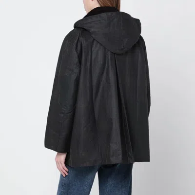 Barbour Dark Brown Jacket With All-over Stripe Motif And Logo Patch On The Front In Waxed Cotton Woman