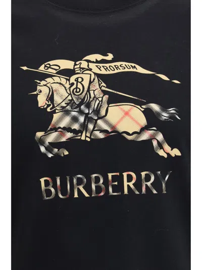 Burberry Men Black Crewneck T-shirt With Ekd And Logo Lettering Embroidery On The Front In Cotton Ma