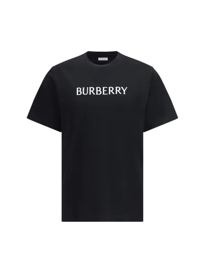 Burberry Men Black Crewneck T-shirt With Logo Lettering On The Front In Cotton Man