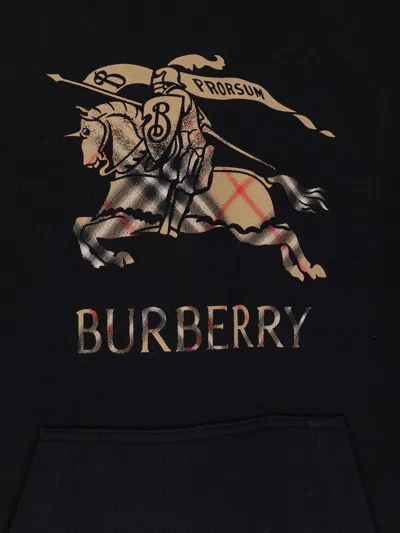 Burberry Men Black Hoodie With Drawstring Hood And Ekd Print And Logo Lettering On The Front In Cott In Black