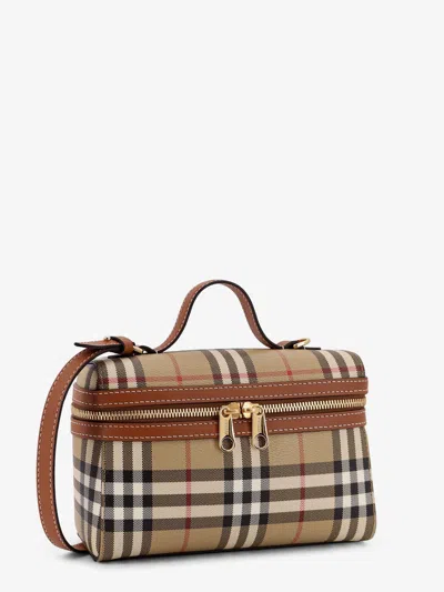 Burberry Women Beige Crossbody Bag With Adjutable And Removable Shoulder Strap And All-over Check Mo In Multi