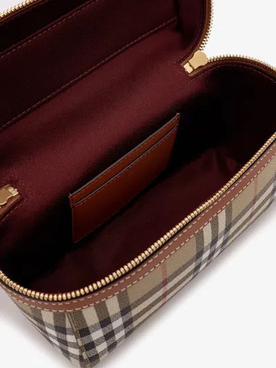 Burberry Women Beige Crossbody Bag With Adjutable And Removable Shoulder Strap And All-over Check Mo In Multi