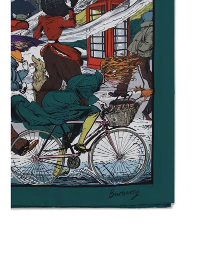 Burberry Women Raining Cats And Dogs Silk Scarf In Green