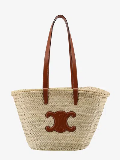 Celine Women Panier Raffia Shouder Bag With Leather Details In Neutral