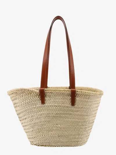 Celine Women Panier Raffia Shouder Bag With Leather Details In Neutral