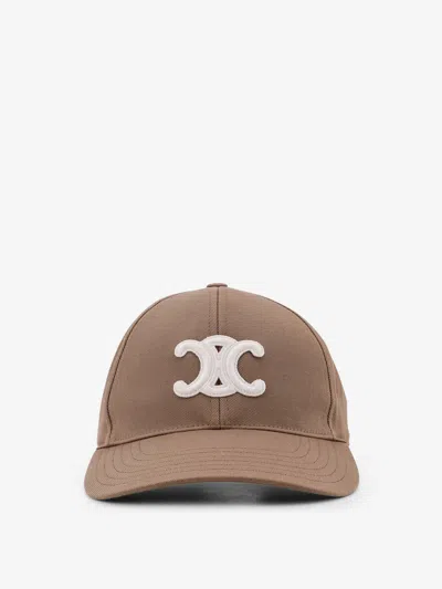 Celine Women Triomphe Cotton Baseball Cap In Brown