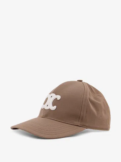 Celine Women Triomphe Cotton Baseball Cap In Brown