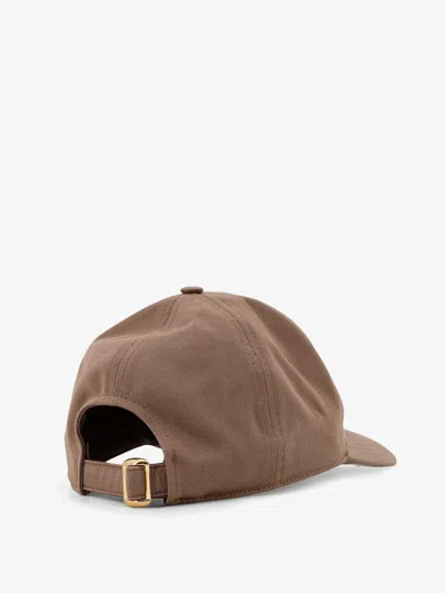 Celine Women Triomphe Cotton Baseball Cap In Brown