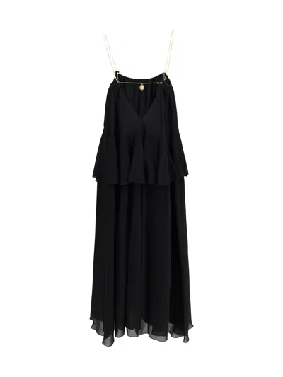 Chloé Open-back Embellished Tiered Silk-georgette Maxi Dress In Black