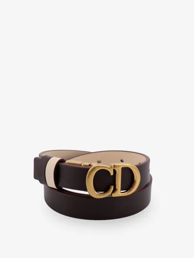 Dior Women Leather Saddle Belt In Brown