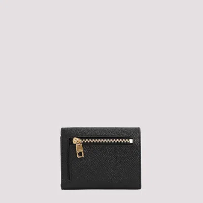 Dolce & Gabbana Black Dauphine Leather Wallet With Logo Plaque In Black