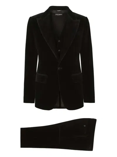 Dolce & Gabbana Tailored Suit Three Piece Velvet Texture In Brown