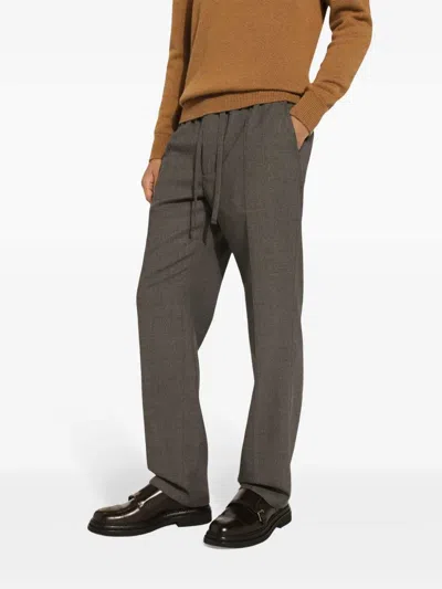Dolce & Gabbana Wool Track Pants Straight Leg Mid Rise In Gray