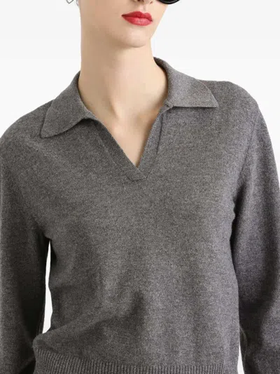 Dolce & Gabbana Knit Cropped Henley Long Sleeve Polo Top In Gray