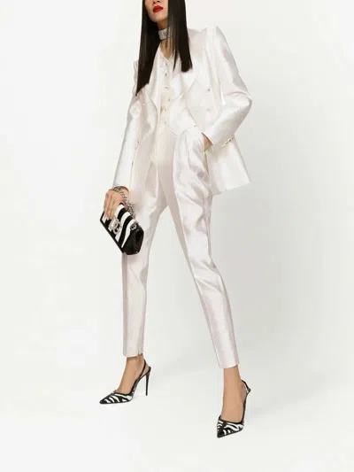 Dolce & Gabbana Double Breasted Blazer Structured Shoulders Silk In White