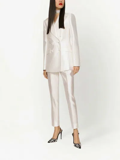 Dolce & Gabbana Double Breasted Blazer Structured Shoulders Silk In White