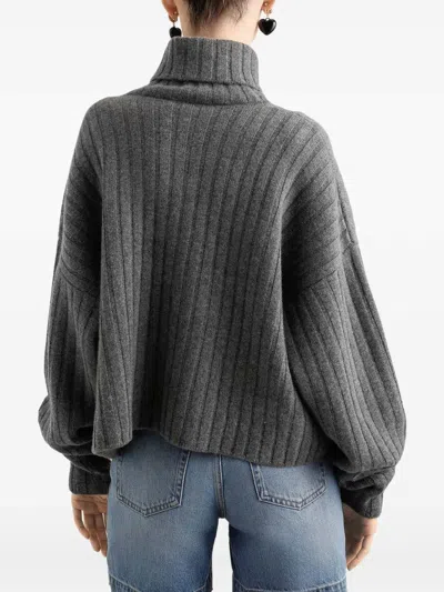 Dolce & Gabbana Cropped Ribbed Turtleneck Sweater Long Sleeves In Gray