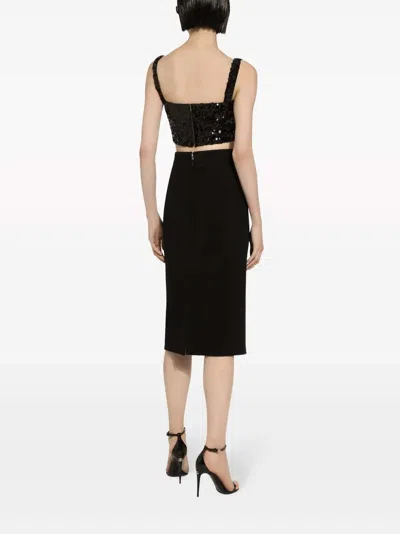 Dolce & Gabbana Cropped Sequin Top Square Neck Straps In Black