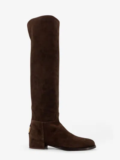 Dolce & Gabbana Over-the-knee Suede Boots Shoes In Brown