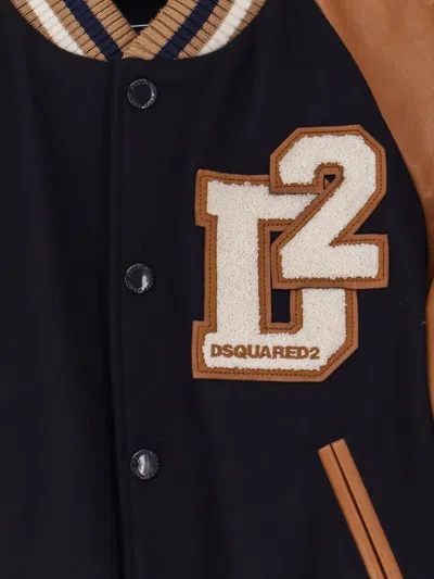 Dsquared2 Men D2 Varsity Wool And Leather Bomber In Brown