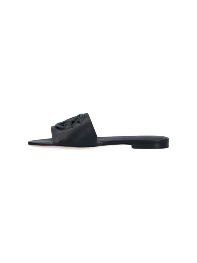 Dolce & Gabbana Women Dg Logo Leather Sandals In Black