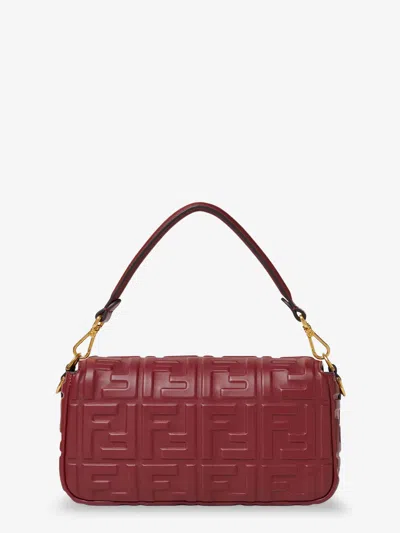 Fendi Women Baguette Leather Crossbody Bag In Red
