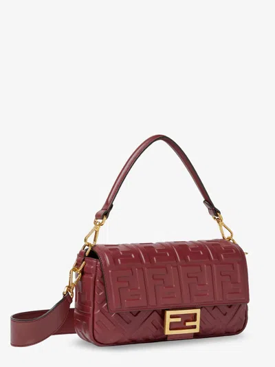 Fendi Women Baguette Leather Crossbody Bag In Red