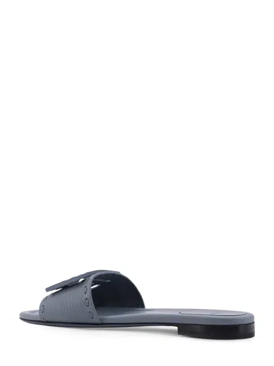 Fendi Baguette Leather Flat Sandals In Blue