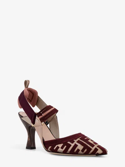 Fendi Burgundy Ff Fabric High-heeled Slingbacks In Multi