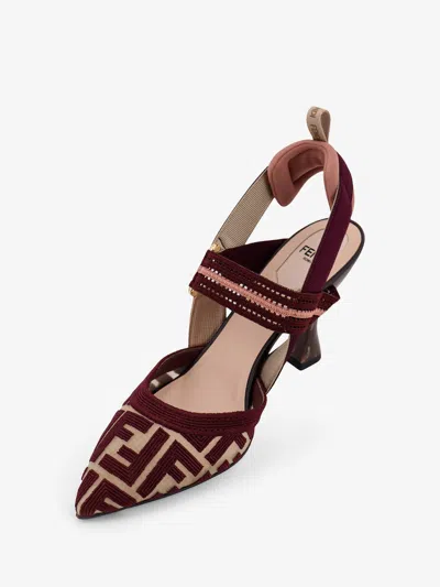 Fendi Burgundy Ff Fabric High-heeled Slingbacks In Multi