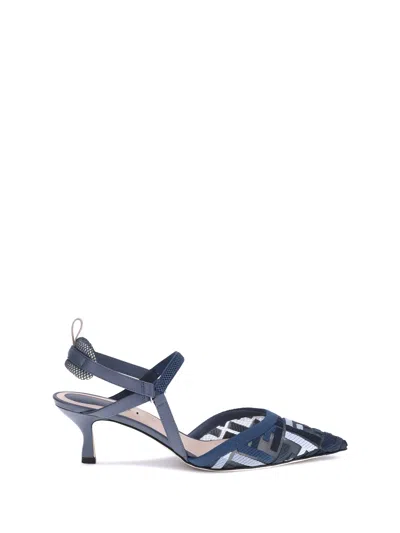 Fendi Colibri Ff Pointed Slingback Kitten Pumps In Blue