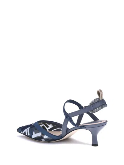Fendi Colibri Ff Pointed Slingback Kitten Pumps In Blue