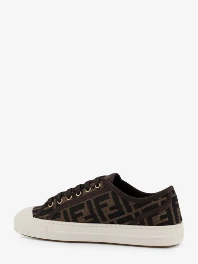 Fendi Low-top Sneakers With Monogram Pattern And Gold-tone Accents In Black