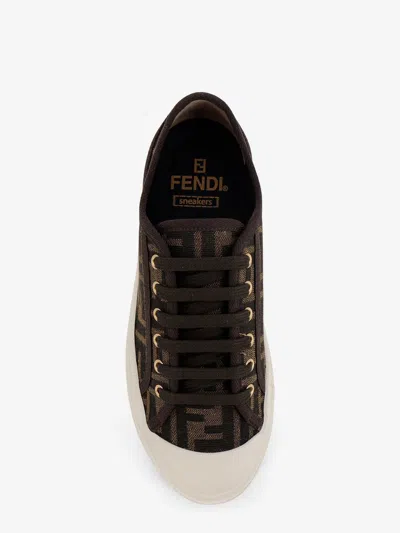 Fendi Low-top Sneakers With Monogram Pattern And Gold-tone Accents In Black