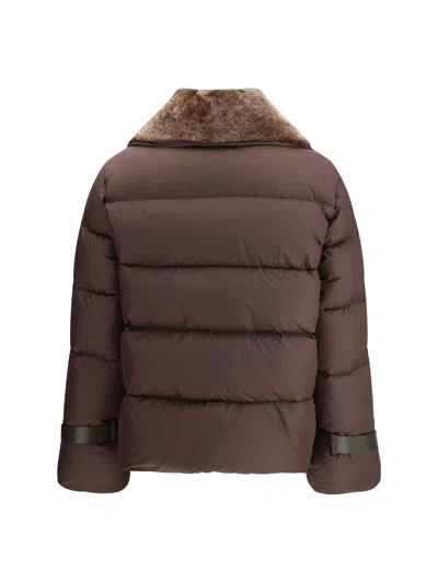 Fendi Women Down Jacket In Technical Fabric And Leather In Brown