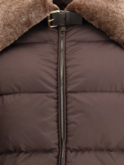 Fendi Women Down Jacket In Technical Fabric And Leather In Brown