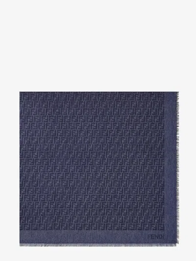 Fendi Women Ff Cotton And Wool Shawl In Blue