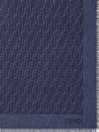 Fendi Women Ff Cotton And Wool Shawl In Blue