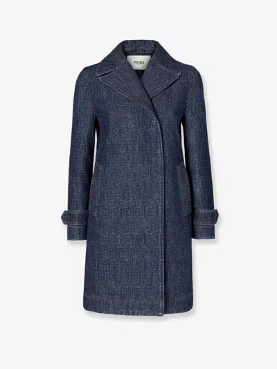 Fendi Padded Denim Caban Coat Double Breasted In Multi