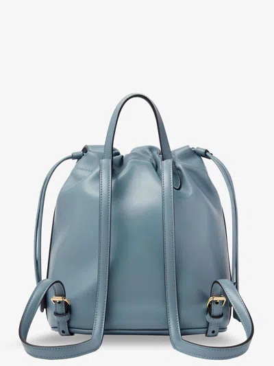 Fendi Women Leather Backpack With Metal Ff Logo Detail In Blue