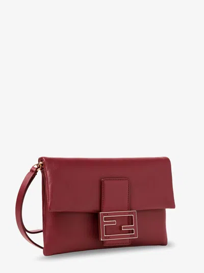 Fendi Women Mamma Baguette Leather Crossbody Bag In Red