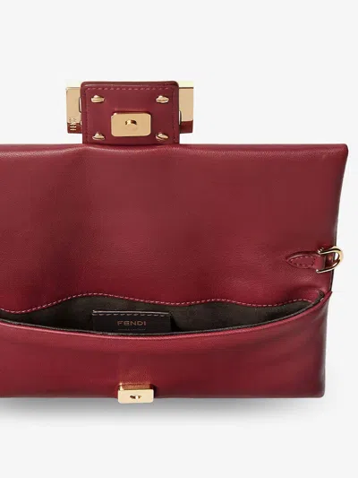 Fendi Women Mamma Baguette Leather Crossbody Bag In Red
