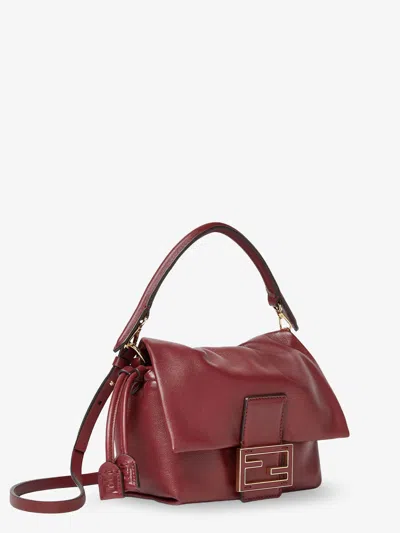 Fendi Women Mamma Baguette Small Leather Crossbody Bag In Red