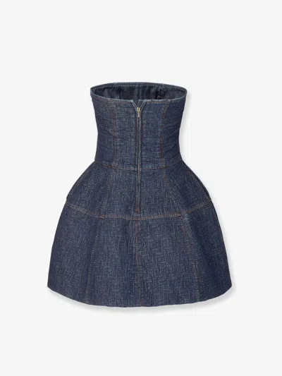 Fendi Strapless Denim Dress Structured Silhouette In Multi
