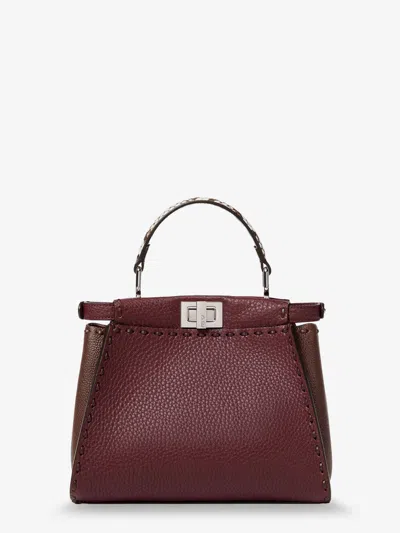 Fendi Women Peekaboo Mini Leather Crossbody Bag In Red