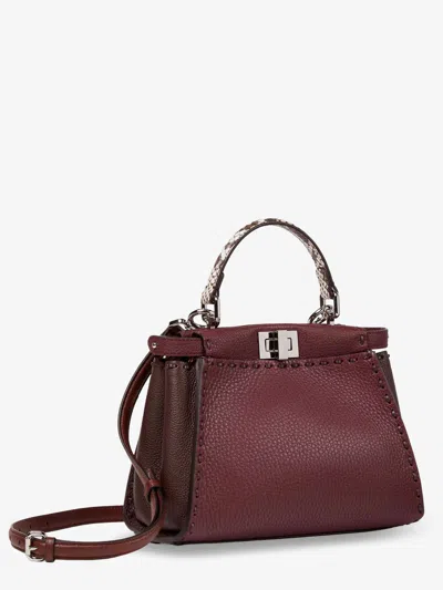 Fendi Women Peekaboo Mini Leather Crossbody Bag In Red