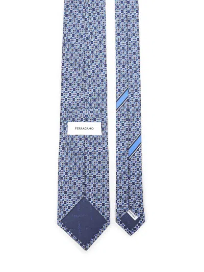 Ferragamo Men Gancini Square Print Silk Tie In Blue