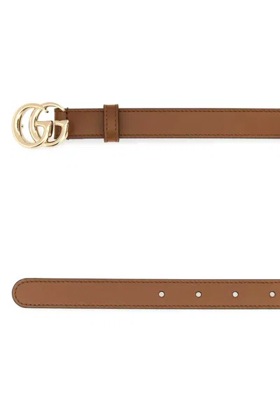 Gucci Women Brown Leather Gg Belt In Brown