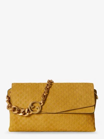 Gucci Women Suede Shoulder Bag With All-over Gg Motif In Yellow